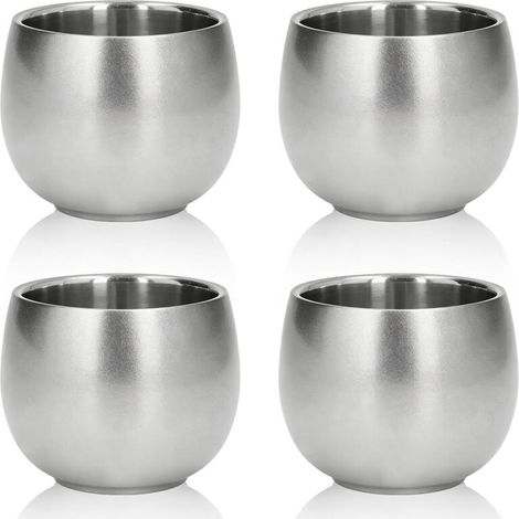 Espresso Coffee Cups, Set of 150ml Stainless Steel Espresso Cups, 4-Piece Double-Walled Insulated Espresso Coffee Cups (1/5)