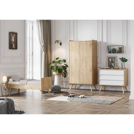Komplettset Babyzimmer mitwachsendes Babybett - Kommode mit 3 Schubladen - Schrank mit 2 Türen Vox Vintage Holz Weiß (1/5)