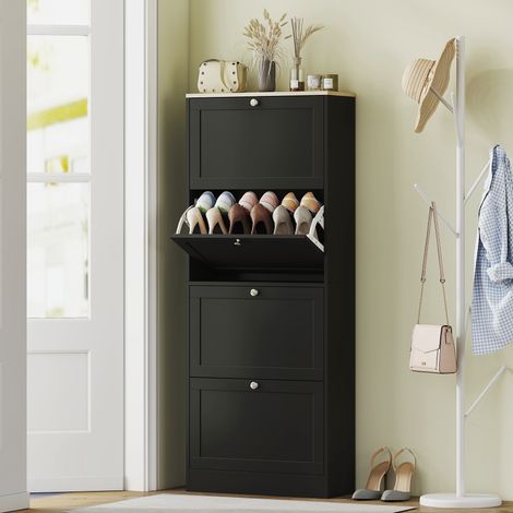 Meuble à chaussures pour 24 paires, rangement avec 4 tiroirs abattants et étagères réglables, 60 x 23,5 x 153 cm, noir (1/5)