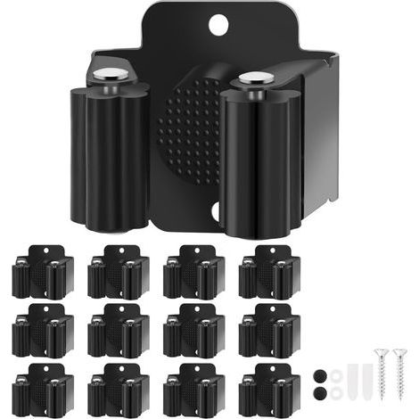 Set mit 12 Wandbesenhaltern – Aus robustem Edelstahl – Inkl. Schrauben – Für Garten und Außenbereich – Schwarz