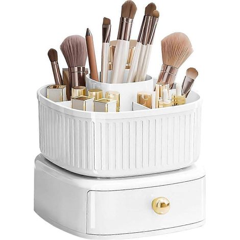 360° drehbare Make-up-Aufbewahrungsbox, weiß, stapelbarer Make-up-Organizer für Make-up und Kosmetik (1/5)