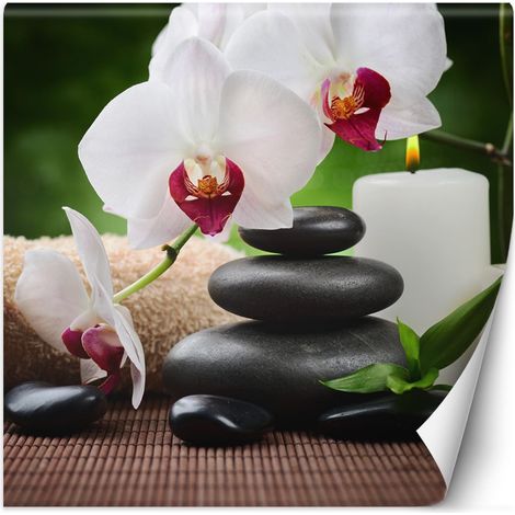 Papier peint mural, Bougie Orchidée et pierres zen dans SPA - 100x100 (1/5)