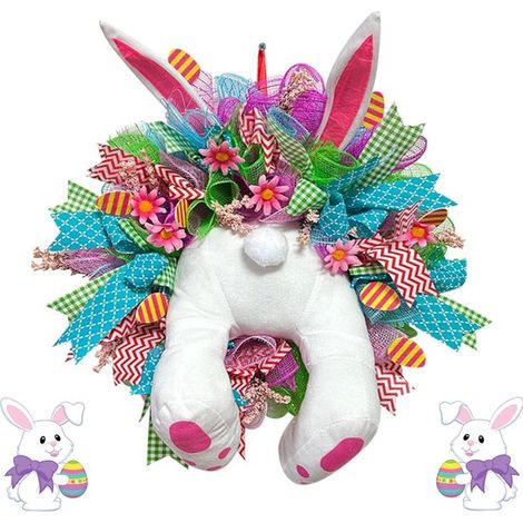 Ghirlanda per porta con coniglietto pasquale – Ghirlanda decorativa per porta, regalo di Pasqua, decorazione per la casa (1/5)