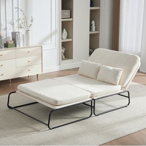 Divano letto 104x85x92 cm, trasformabile in letto, tasche laterali, struttura in metallo, chenille beige (1/5)
