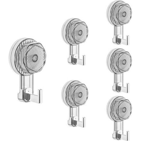 Lot de 6 crochets à ventouse sans perçage, puissants, 5 kg, extra solides, réutilisables, transparents, pour salle de bain, cuisine, bureau, rangement (1/5)