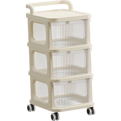 Chariot à roulettes avec tiroir transparent, chariot à roulettes multifonctionnel, rangement à trois niveaux pour chambre, cuisine et bureau (1/5)
