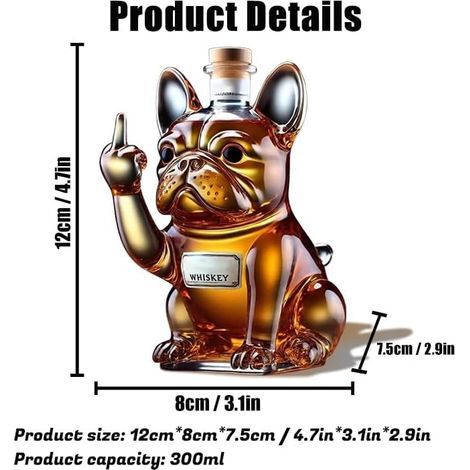 Carafe à whisky en forme de bouledogue français, support décoratif pour bouteille d'alcool, carafe en verre d'une contenance de 300 ml, récipient multifonctionnel pour boissons