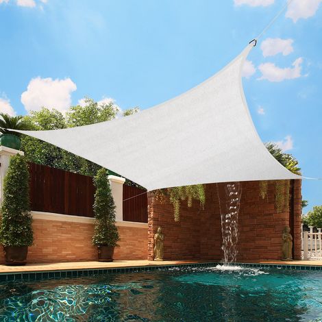 Green Bay Sun Shade Sail Square HDPE Breathable UV Block Sunscreen Awning Canopy with Free Rope 5x5m White (1/5)