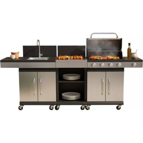 cucina da esterno giardini di maggio "artemisia" con barbecue a gas 4 fuochi 235x46x118 cm