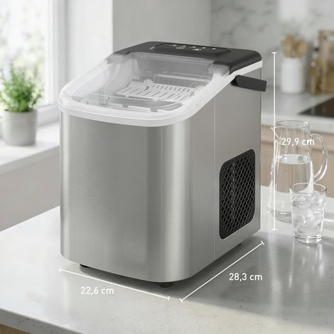 Machine à glaçons, 12kg en 24h, 9 glaçons en 7 minutes, ice maker portable avec fonction autonettoyante, argent