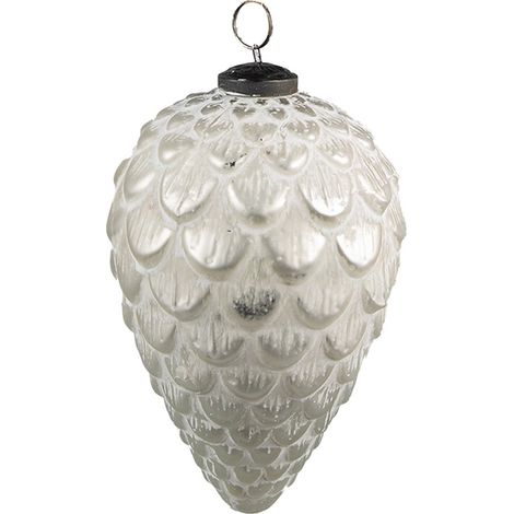 Boule de Noël en Verre Blanc et Argent Rustique Ø 10 cm Décoration à Suspendre avec Corde - PANGIVO (1/2)