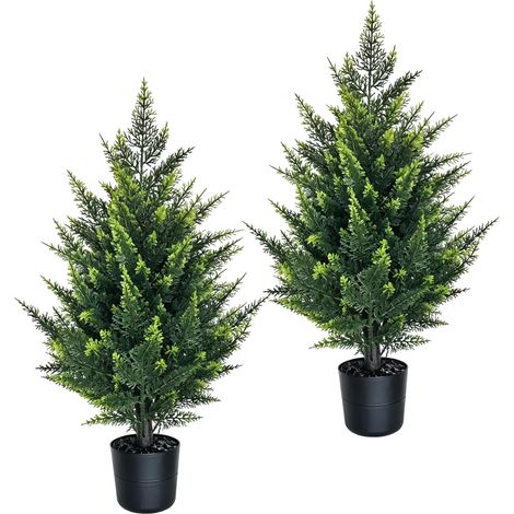Cyprès artificiel de 70 cm, arbuste de cèdre réaliste en pot, plante artificielle à feuilles persistantes pour intérieur, porche, terrasse et jardin, décoration d'intérieur (1/5)