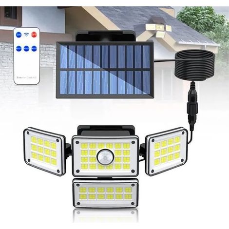 Lampes de Sécurité Solaires, Projecteurs Extérieurs Étanches IP65 avec Illumination Grand Angle à 4 Têtes, Projecteur Solaire (1/4)