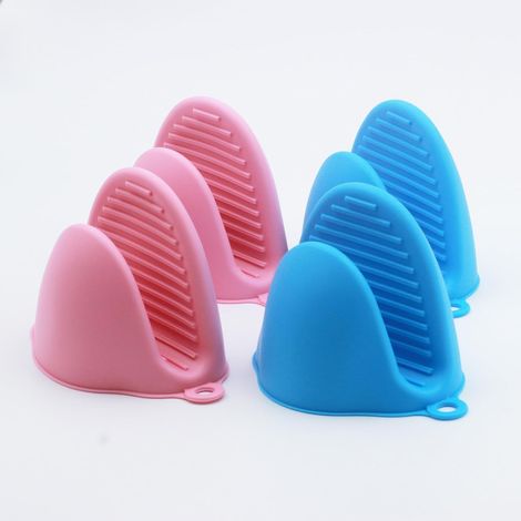 Mini Silicone Oven Mitts Set - Non-Slip Heat Resistant Gloves for Baking and Cooking, Hot Pots & Plates, Space-Saving Foldable Design, Microwave Safe Kitchen Essentials (2 Pairs, Blue and Pink) (1/5)