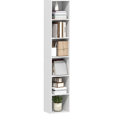 Libreria, 6 ripiani, salvaspazio, bianca, 30 × 24 × 159 cm, truciolato, 12 kg (1/5)