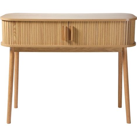 Calicosy – Console 2 portes coulissantes 100 cm – Décor chêne – Poignées en bois – Pieds en pin – Hauteur 80,5 cm – Largeur 35 cm