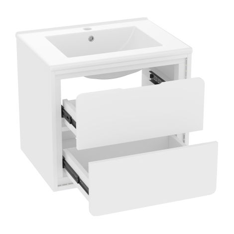 Meuble lavabo mural 60cm avec LED, double tiroir, vasque, blanc