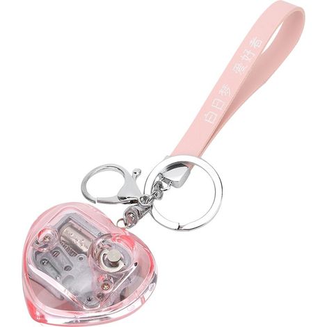 Boîte à musique porte-clés en forme de cœur, décoration de bureau, jouet musical pour enfants, cadeau rose. (1/5)