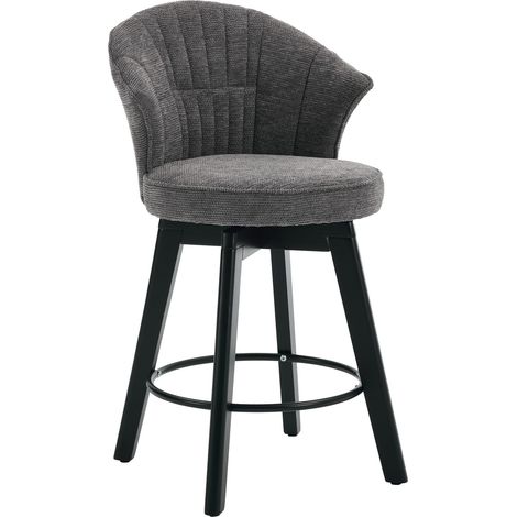 Lot de 2 tabourets de bar modernes en tissu gris avec dossier et repose-pieds, pivotants, pour cuisine et salle à manger (1/5)