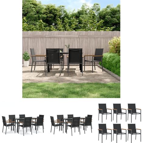 Gartenstühle - vidaXL 7-tlg. Garten-Essgruppe Schwarz Textilene und Stahl - Gartenmöbel Schwarz (1/5)