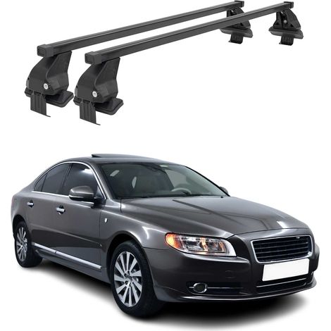 OMAC Dachträger Querträger Stahl für Volvo S80 II 2007-2016 – Abschließbar – City-Crash-getestet – DIN 75302:2019 – ISO/PAS 11154:2006 – Max. 50 kg Schwarz (1/5)