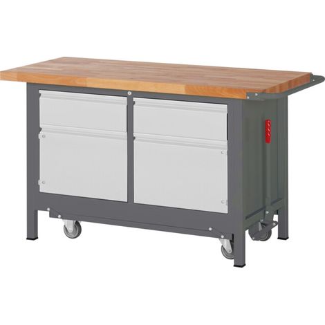 Etabli STIER Premium avec châssis roulant abaissable, 2 tiroirs et 2 portes battantes, lxPxH 1 500x700x880 mm (1/5)
