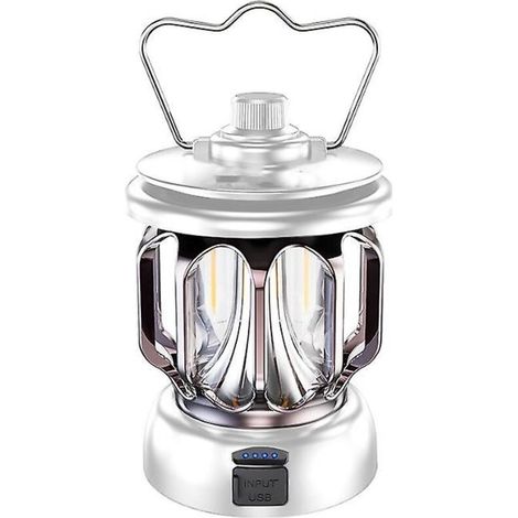 Lanterne rétro rechargeable LED en métal, lampe de table suspendue pour l'intérieur, l'extérieur et le camping (1 pièce) - Blanche (1/5)