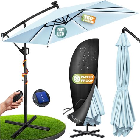 KESSER® Ombrellone a braccio Holly, Ø 350 cm, LED solare - Azzurro chiaro (1/5)