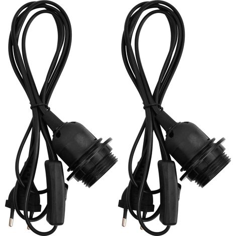 (Schwarz)2-teiliger Lampenhalter für E27-Glühbirne, E27-Fassung mit Schalter, E27-Pendelleuchtenhalter, mit Gewindering und 1,8 m Netzkabel und EU-Stecker, für Stehlampen, Kronleuchter