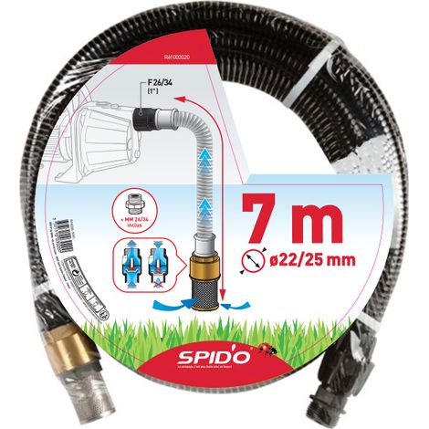 Spido – Kit d'aspiration laiton 7 m Ø 22 mm – Clapet et crépine en laiton et inox – Raccord F 26/34 pour pompes de surface et groupes de surpression