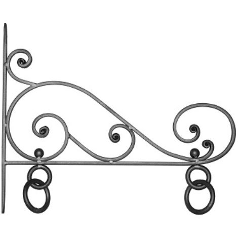 Porte enseigne en volutes - Longueur 600mm Hauteur 485mm Plat de 20x8mm - À visser - Fer forgé grenaillé - DECO FER FORGE