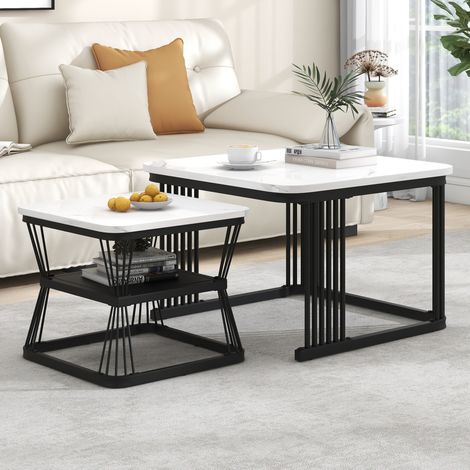 tavolo soggiorno 65 cm set doppio effetto marmo bianco OKMYHOME (1/5)