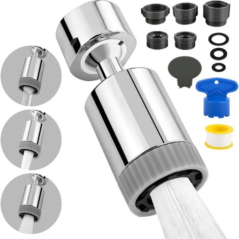 Aeratore per rubinetto a 720°, ugello girevole per rubinetto da cucina, aeratore per rubinetto a risparmio idrico con 2 modalità, adattatori M20/M22/M24 per lavelli da cucina e bagno (1/2)