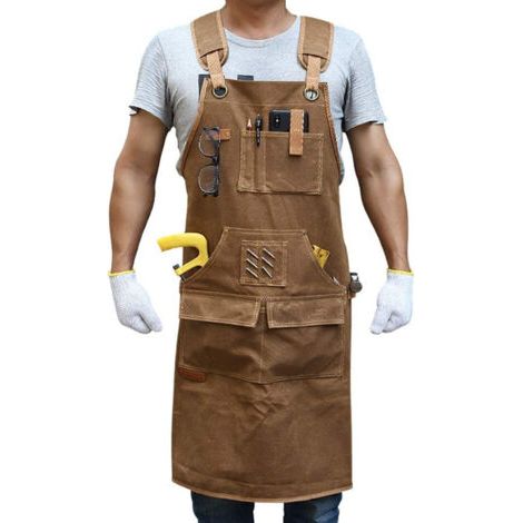 Holzbearbeitungsschürze für Herren, Geschenk für Schreiner, mit 9 Werkzeugtaschen, strapazierfähige Arbeitsschürze aus gewachstem Canvas (1/5)