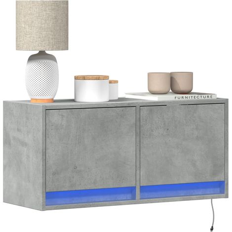 TV-Wandschrank mit LED-Beleuchtung Betongrau 80x31x38 cm