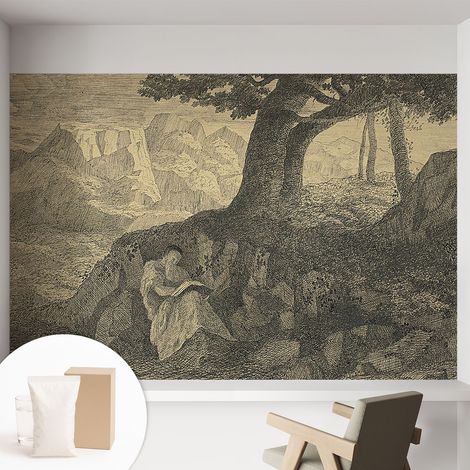 Papier peint intissé mural avec imprimé pour décoration pour salon pour chambre à coucher pour entrée Personnage en train de lire 152x104 cm (1/5)