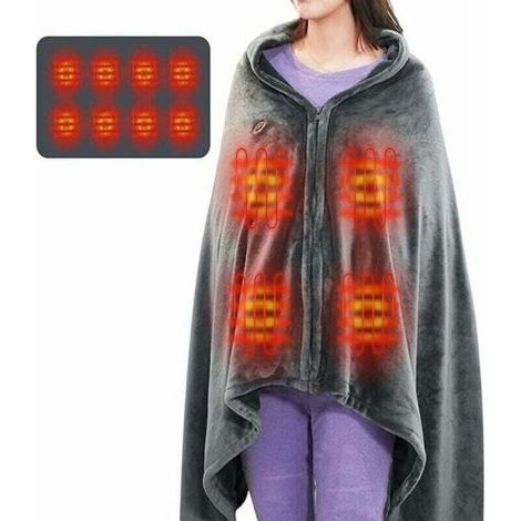Châle De Couverture Chauffante sans Fil, USB Portable Couvertures Plaid Chauffant avec 3 Niveaux de réglage de la température Poncho Chauffant Electrique Lavable150 85cm