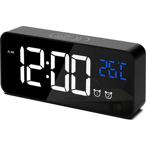 Réveil numérique avec affichage de la température et fonction snooze, alimenté par USB et rechargeable, double alarme, convient pour la chambre, la table de chevet, le bureau et les voyages, 1 unité. (1/4)