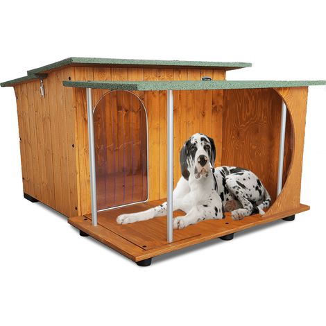 Cuccia in Legno per Cani da Esterno "Rinforzata" mod. Italy con Veranda Tendina OMAGGIO MADE IN ITALY E - Alano 121x140xH86 Tendina OMAGGIO (1/5)
