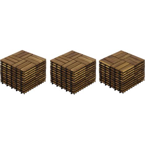 VVBV Dalles de terrasse clipsables en acacia, lot de 32, 30,5 x 30,5 cm, motif damier, extérieur (1/5)