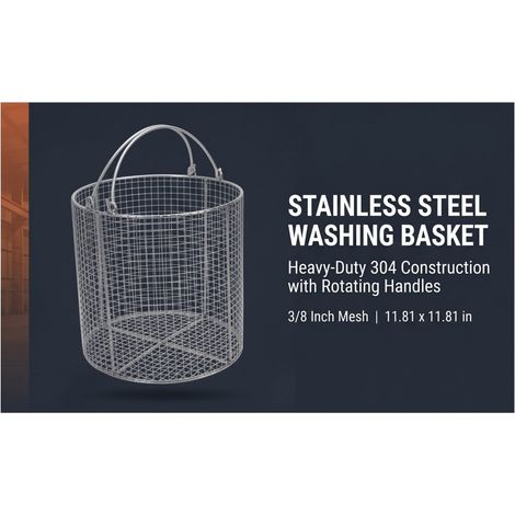 Panier de nettoyage de pièces, maille de 3/8 pouces, en acier inoxydable 304, lavage par trempage et vidange avec 2 poignées rotatives 11.81x11.81 (1/5)