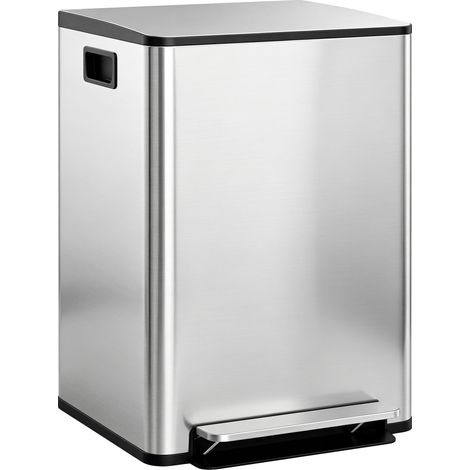 Poubelle de cuisine 2 compartiments de 2 x 30L, avec pédale, en acier inoxydable, couvercle à fermeture douce