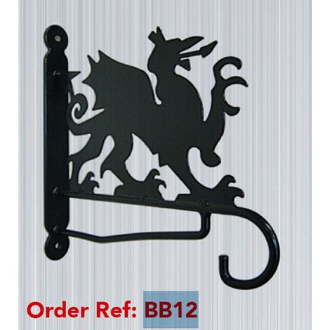 Welsh Dragon Feature Bracket - Steel Hanging Basket Holder - Steel - H33 cm - Black