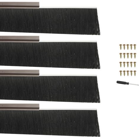 Door Brush 5.91" Bristles x 39.37" Long, 4 Sets H Shape Aluminum Alloy Bracket For Garage Door Seal, Brown/Black (1/5)