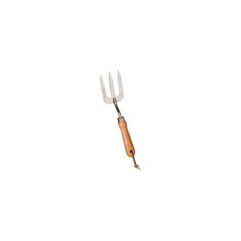 Fourche de jardin à main en acier inoxydable avec manche en bois, outil manuel (1/4)