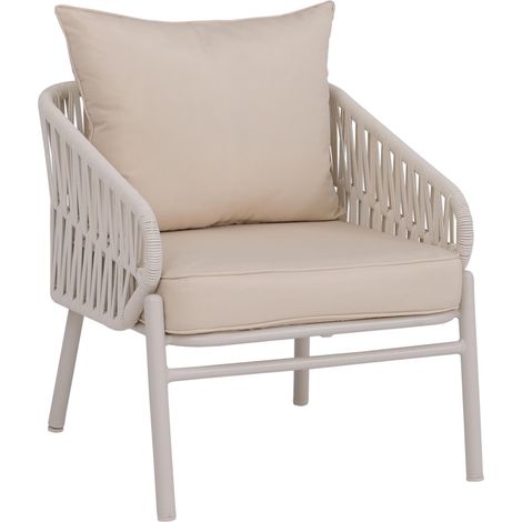 [NUNCA USADO] Silla de jardín de aluminio HHG-216, sillón lounge para exteriores, tejido de cuerda/textil (180 g/m²), color crema
