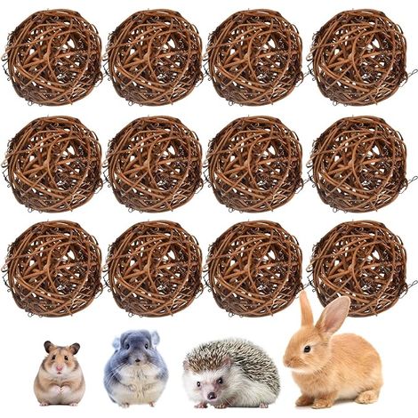 balles à mâcher en rotin naturel pour lapin, cochon d'Inde, oiseau, rongeurs, accessoires pour petits animaux, lapins, hamsters, chinchillas, gerbilles, 6 cm (1/5)