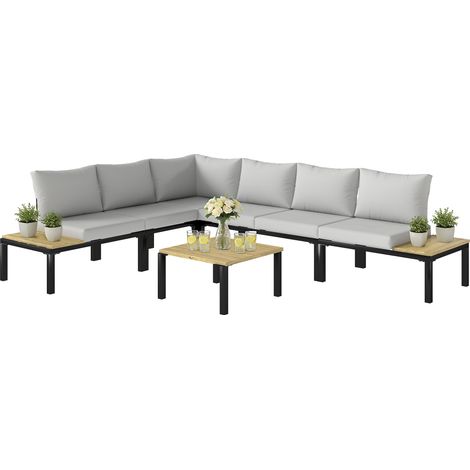 Outsunny Garden Furniture Set, 6 Piece Corner Sofa Set with Coffee Table