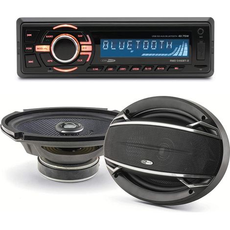 Pack sono voiture Autoradio bluetooth RMD046BT-2 4X75W + 2 haut parleurs ovales 6x9" Caliber 180W