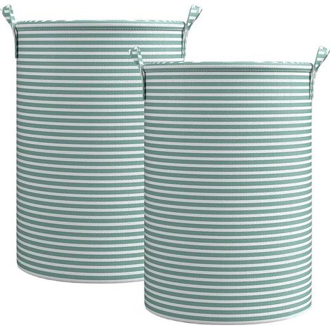 Lot de 2 paniers à linge pliables – XXL – Tissu – Vert rayé – Vêtements et jouets (1/5)